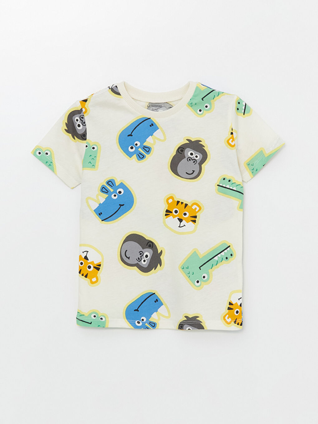 Ekru Bisiklet Yaka Kısa Kollu Baskılı Erkek Bebek Tişört