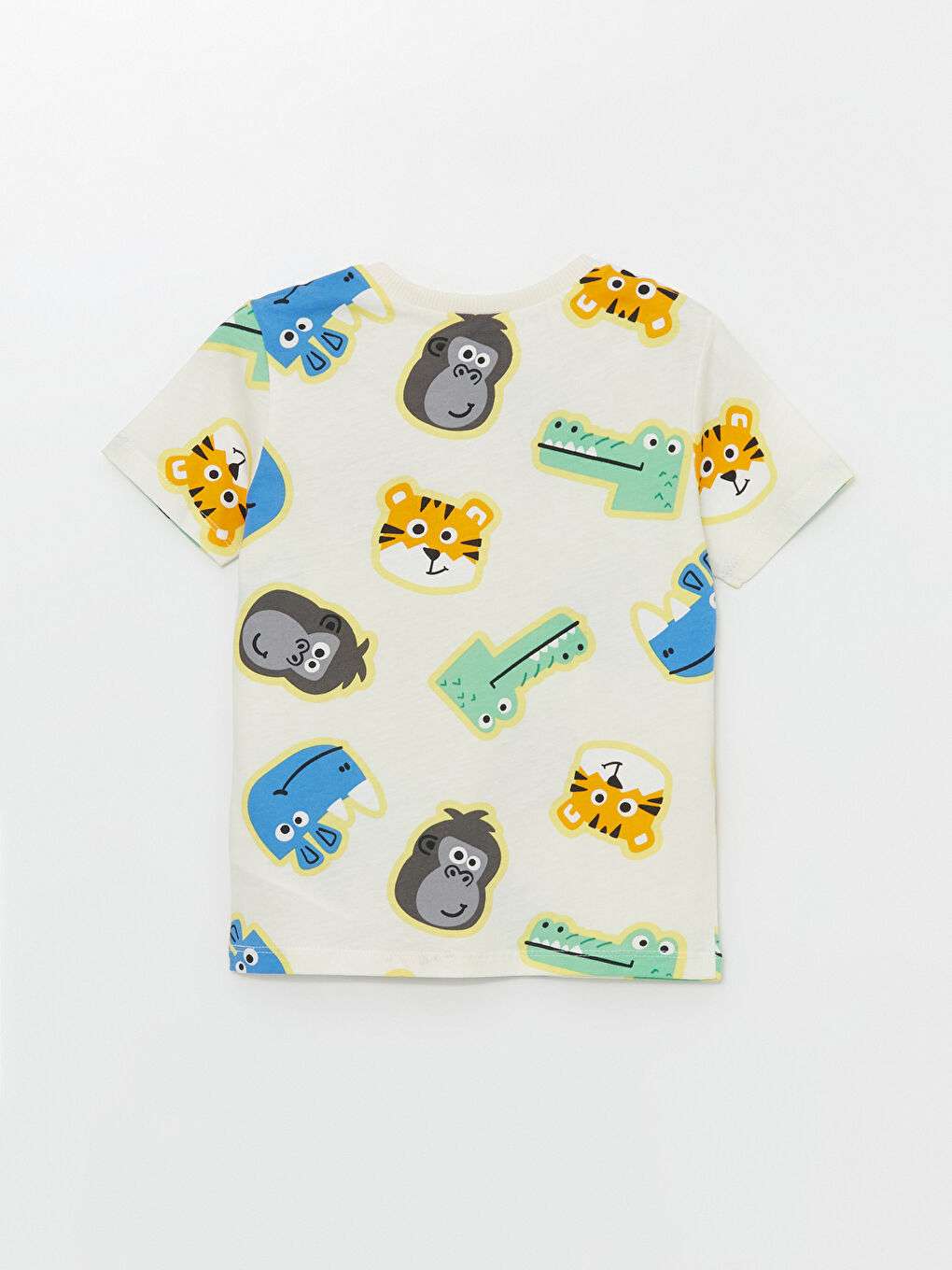 Ekru Bisiklet Yaka Kısa Kollu Baskılı Erkek Bebek Tişört-1