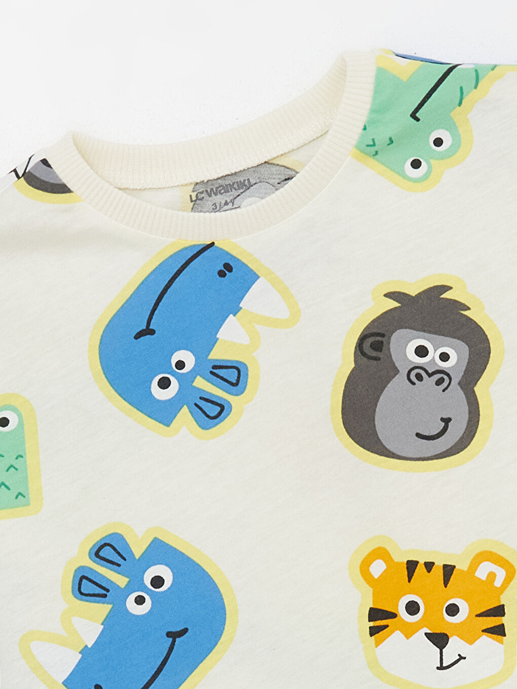 Ekru Bisiklet Yaka Kısa Kollu Baskılı Erkek Bebek Tişört-2