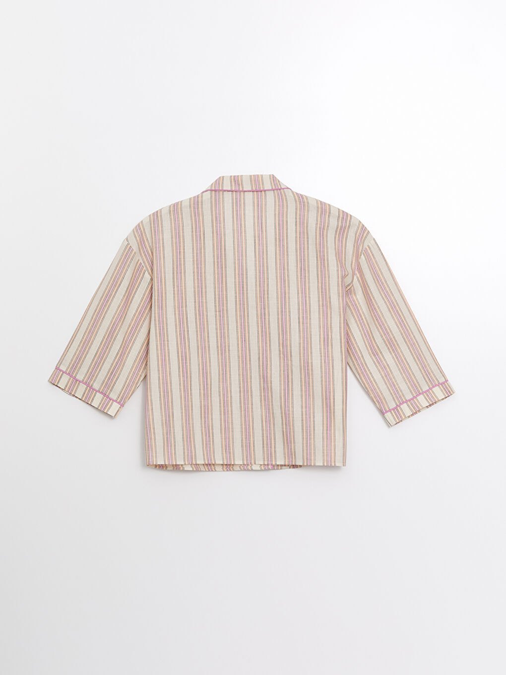 LCW DREAM Ekru Gömlek Yaka Çizgili Kadın Pijama Üstü - 1