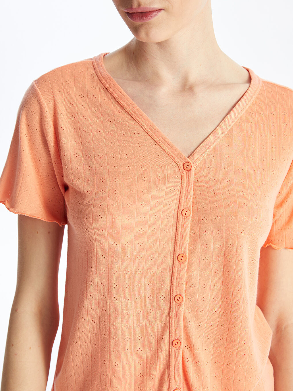 V-Neck Self-Patterned Short Sleeve Women's Pajama Set with Shorts -S4FF65Z8-FHX