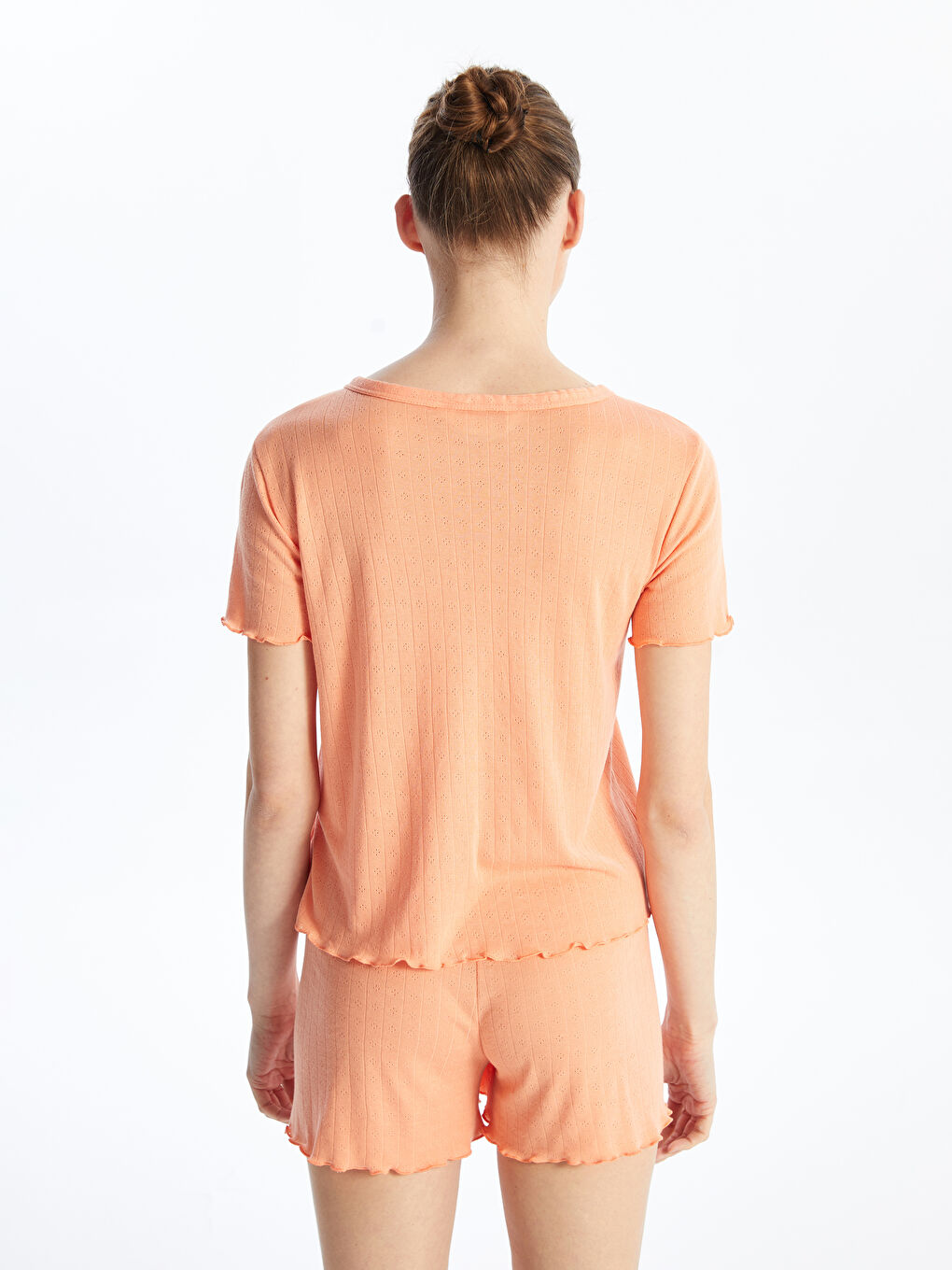 V-Neck Self-Patterned Short Sleeve Women's Pajama Set with Shorts -S4FF65Z8-FHX
