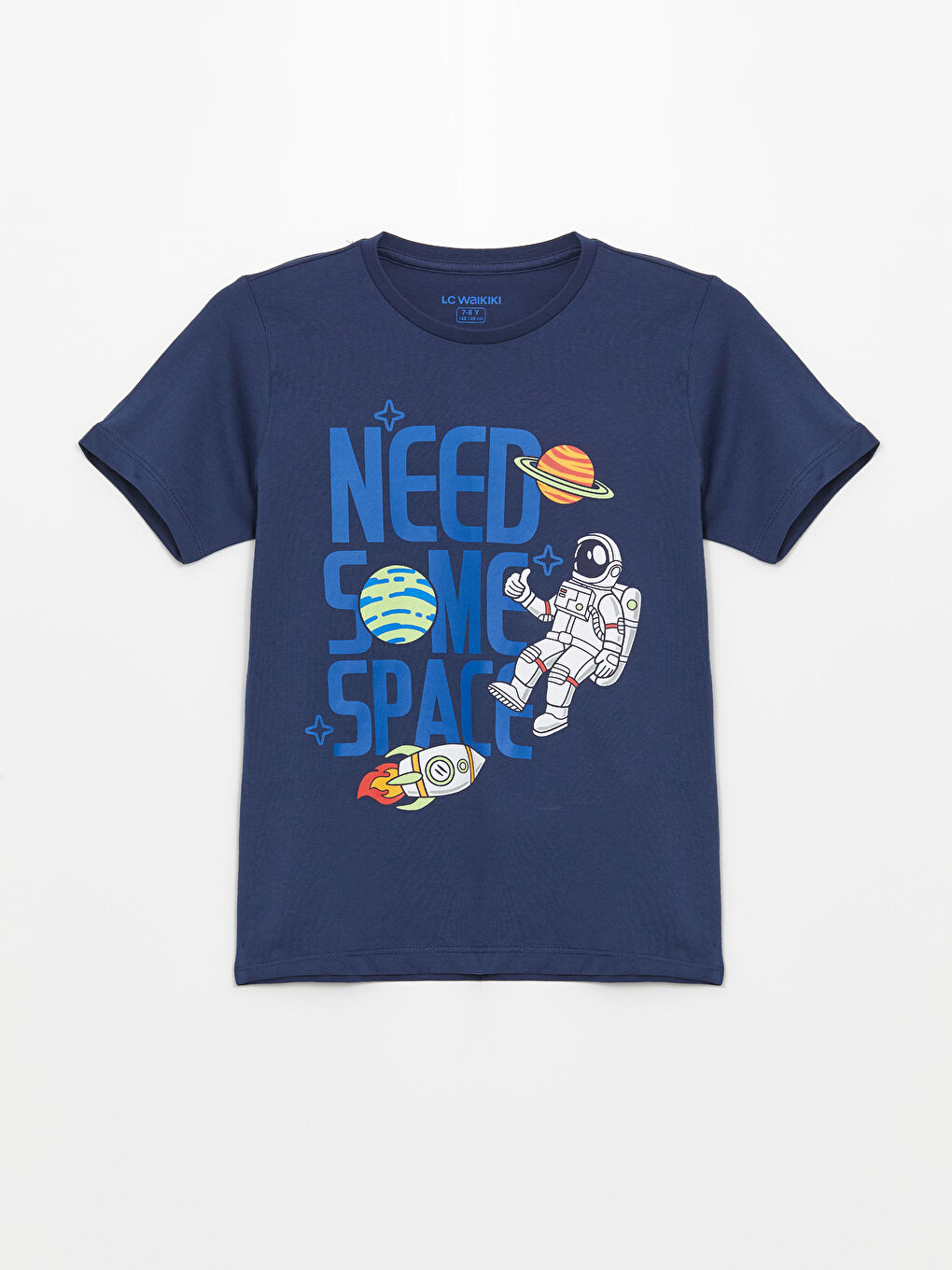LCW Kids Lacivert Bisiklet Yaka Baskılı Kısa Kollu Erkek Çocuk Pijama Üst