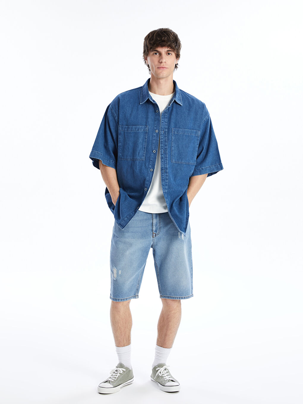 Short en Jean pour Hommes Coupe Régulière