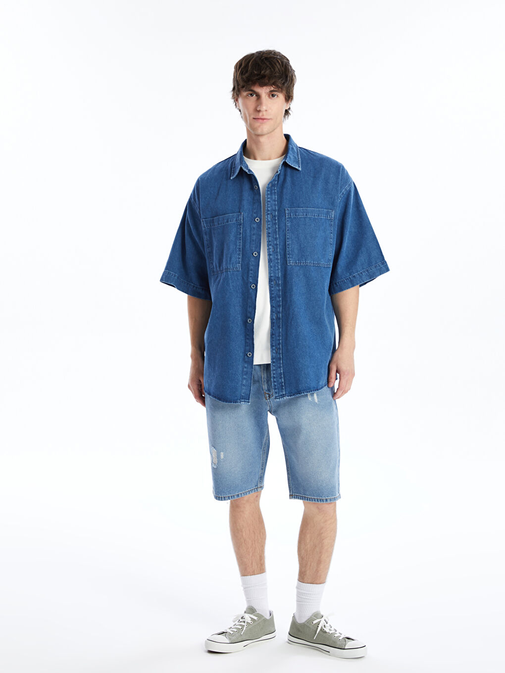 Short en Jean pour Hommes Coupe Régulière-1