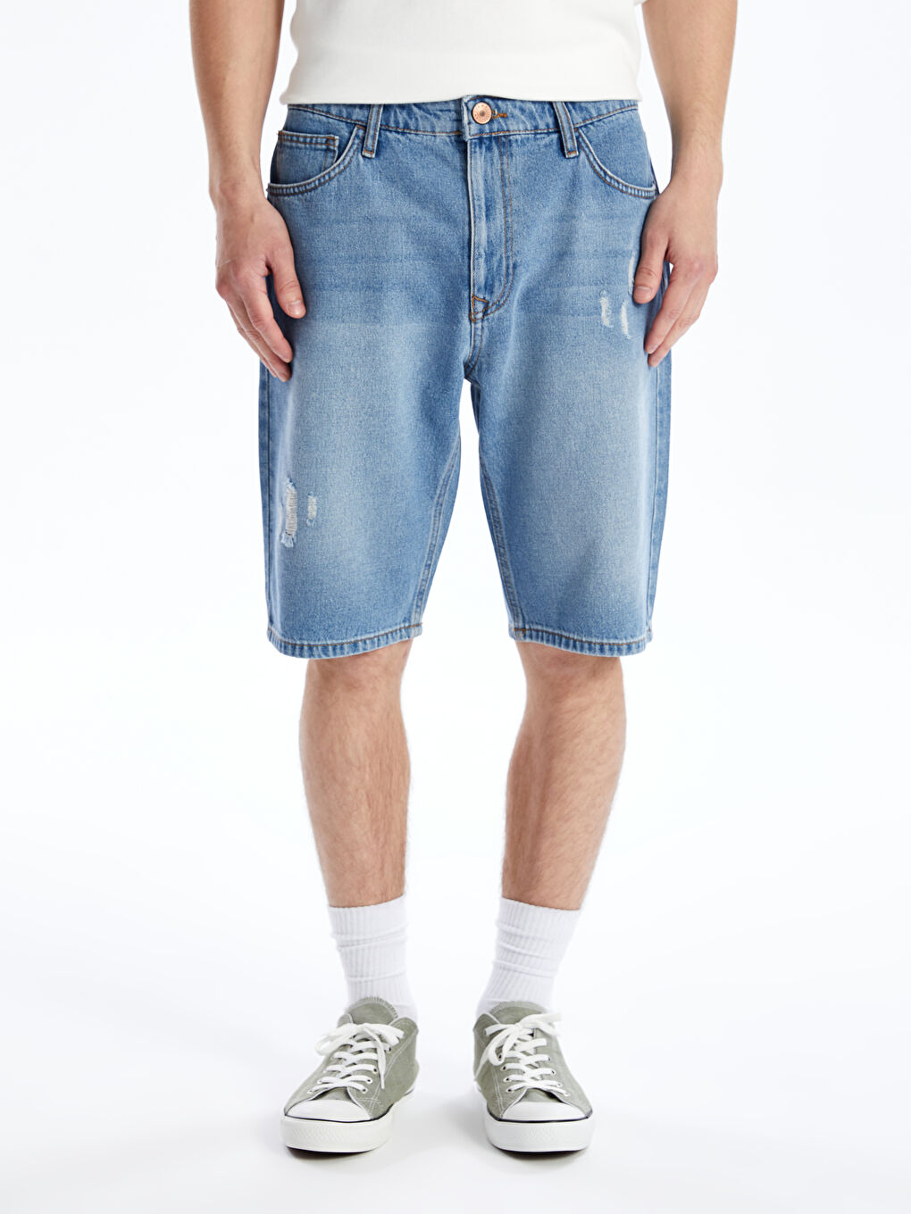 Short en Jean pour Hommes Coupe Régulière-2