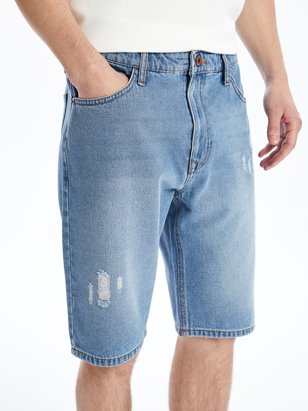 Short en Jean pour Hommes Coupe Régulière-4