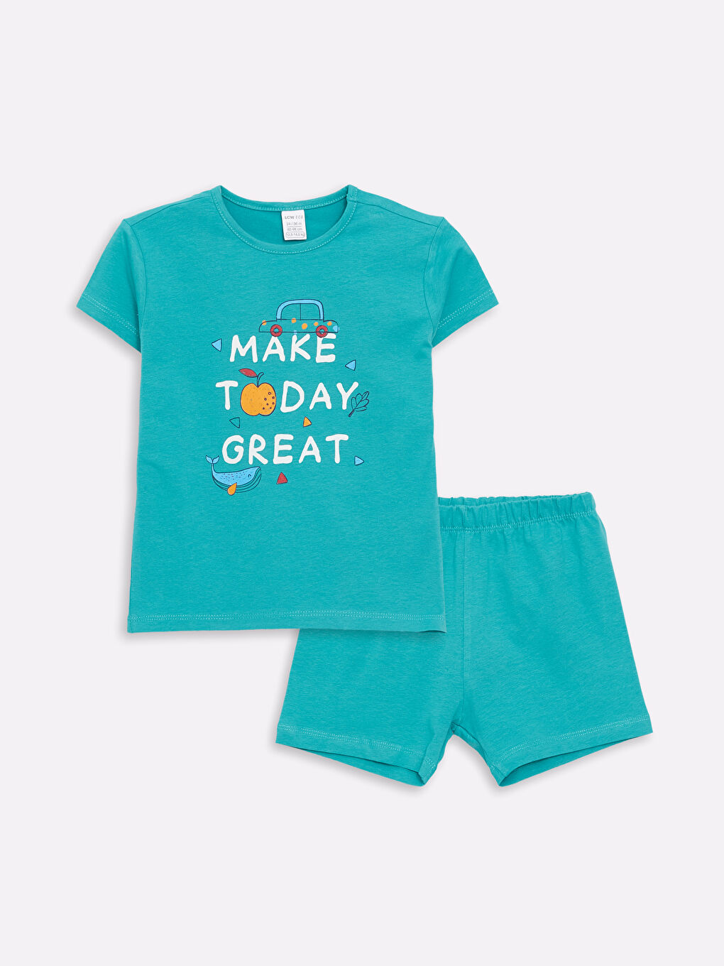 Yeşil Bisiklet Yaka Kısa Kollu Baskılı Erkek Bebek Şortlu Pijama Takımı