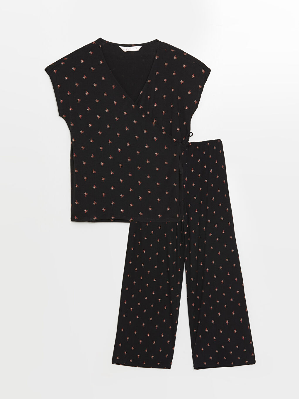 Double Breasted Collar Patterned Short Sleeve Women's Pajama Set -S4FG43Z8-LQJ