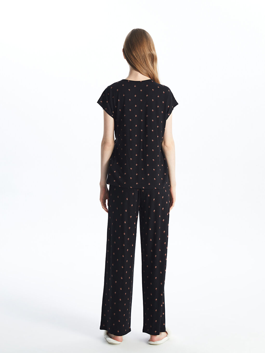 Double Breasted Collar Patterned Short Sleeve Women's Pajama Set -S4FG43Z8-LQJ