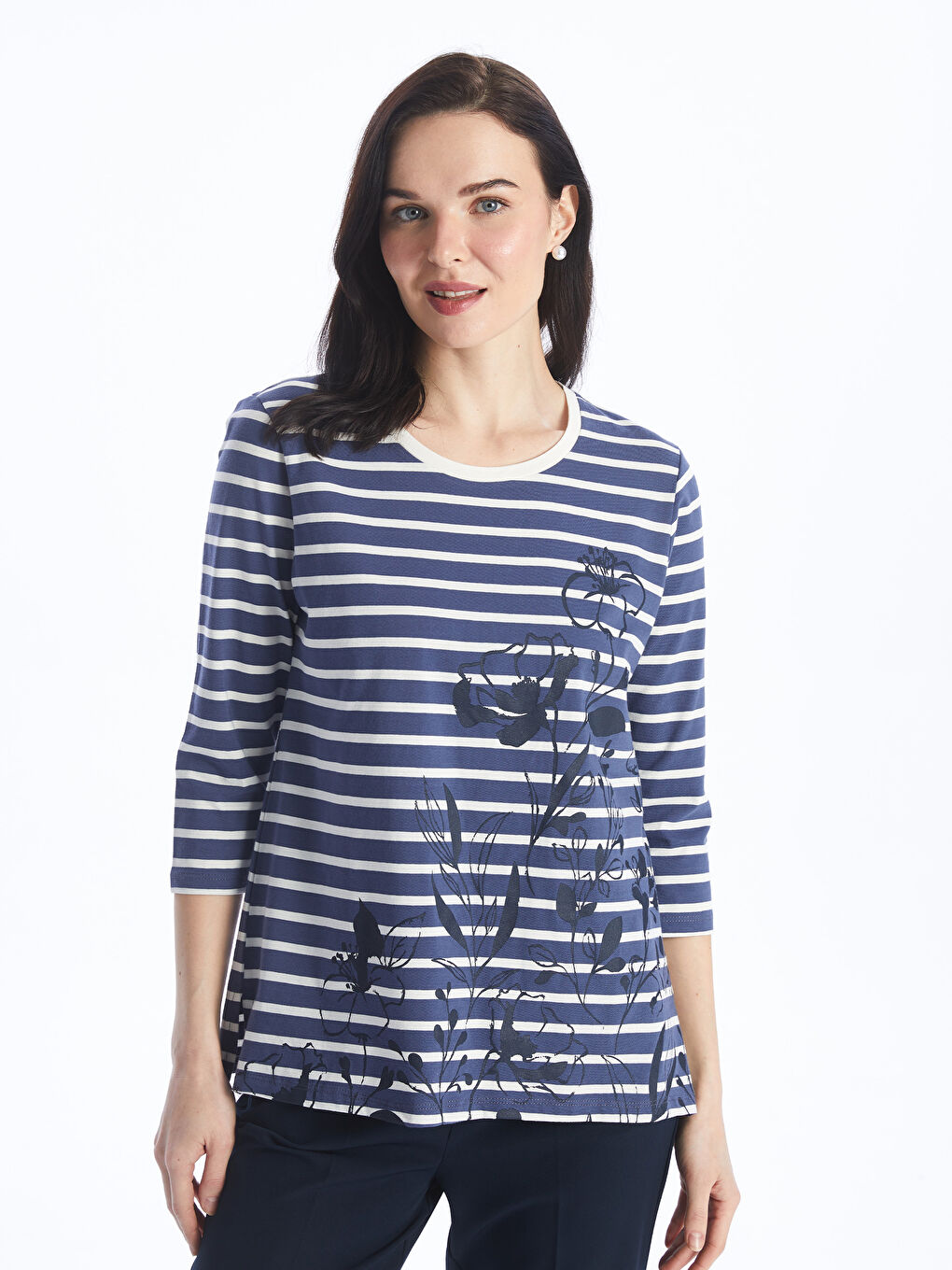 Crew Neck Striped Women T-Shirt -S4FH83Z8-LGS
