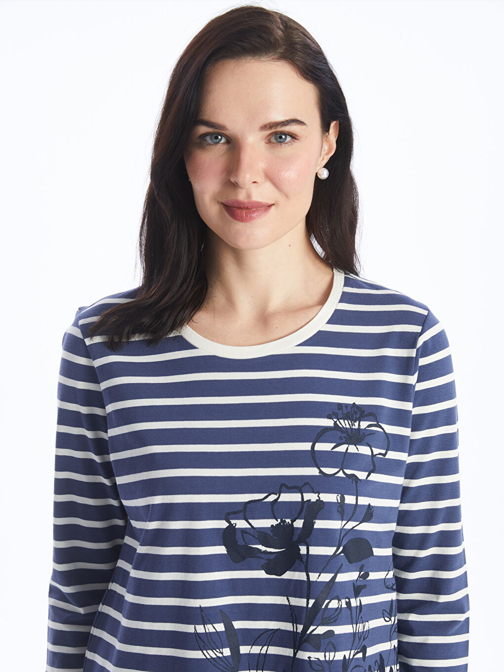 Crew Neck Striped Women T-Shirt -S4FH83Z8-LGS