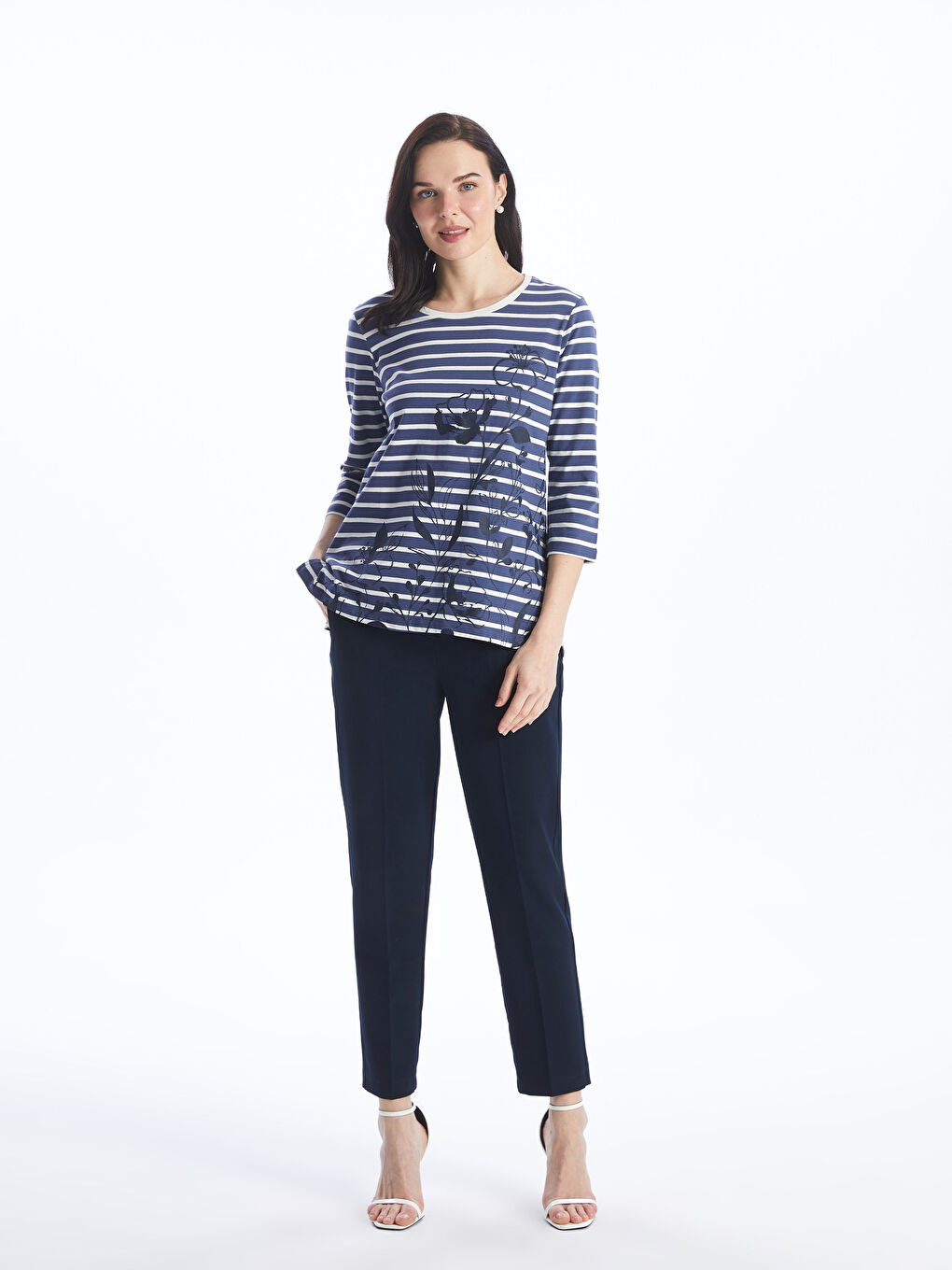 Crew Neck Striped Women T-Shirt -S4FH83Z8-LGS