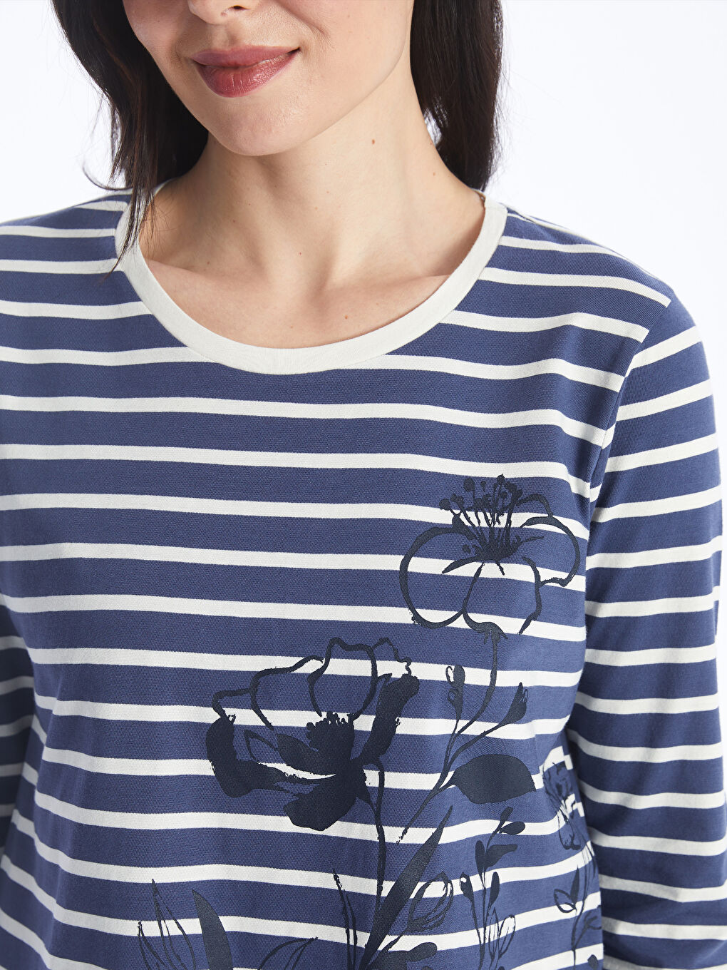 Crew Neck Striped Women T-Shirt -S4FH83Z8-LGS