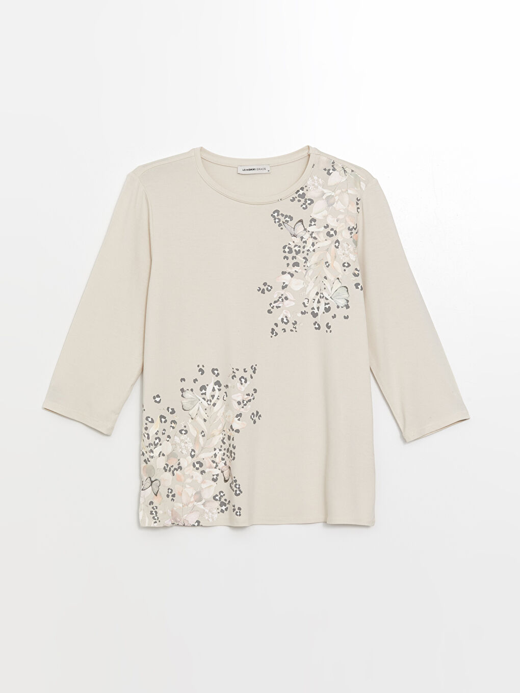 Beyaz Bisiklet Yaka Çiçekli Kadın Bluz-5