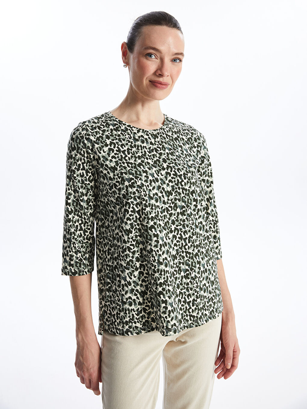 Crew Neck Patterned Women's Blouse -S4FH95Z8-LQA
