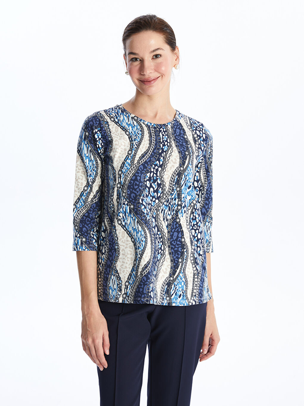 Crew Neck Patterned Women's Blouse -S4FH95Z8-LSJ