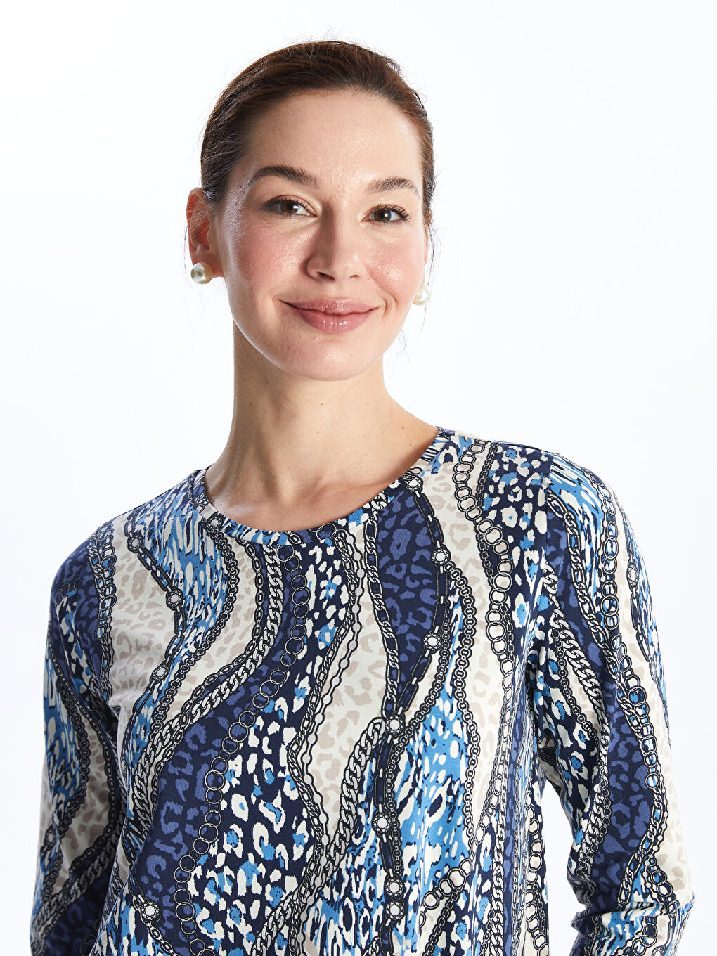 Crew Neck Patterned Women's Blouse -S4FH95Z8-LSJ