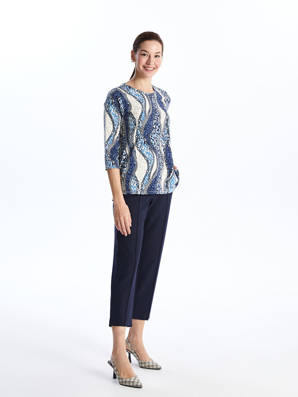 Crew Neck Patterned Women's Blouse -S4FH95Z8-LSJ