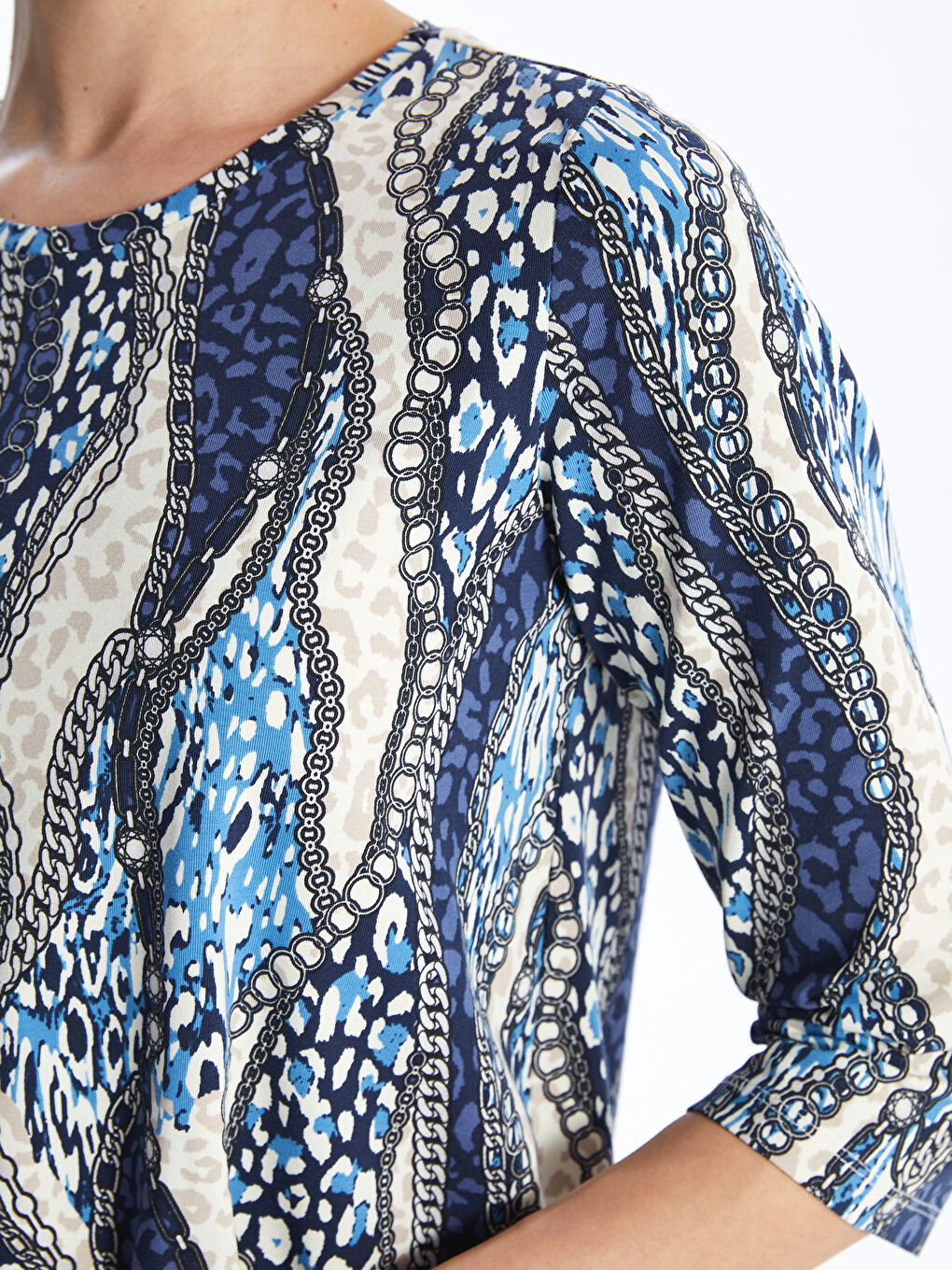 Crew Neck Patterned Women's Blouse -S4FH95Z8-LSJ