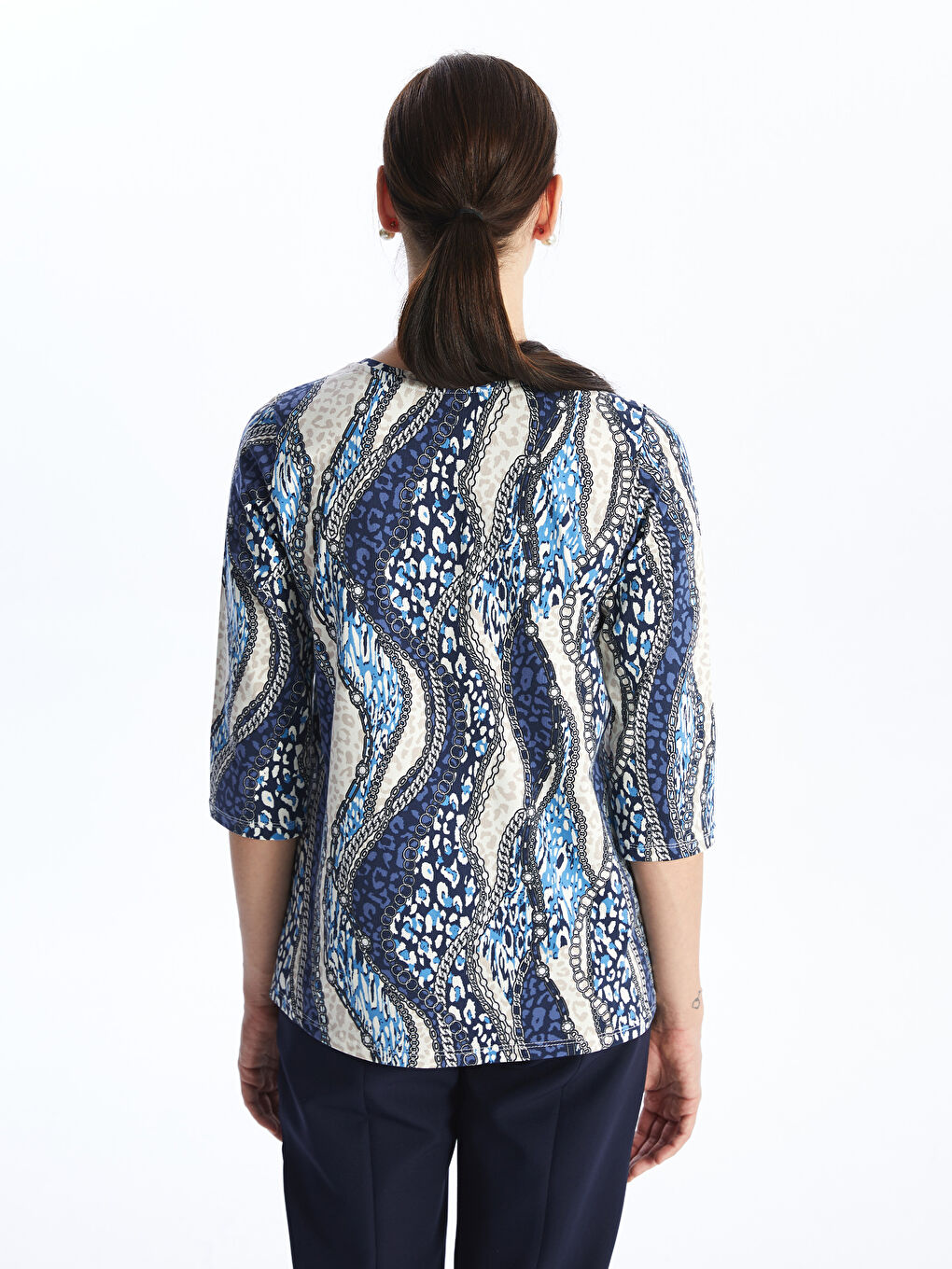 Crew Neck Patterned Women's Blouse -S4FH95Z8-LSJ