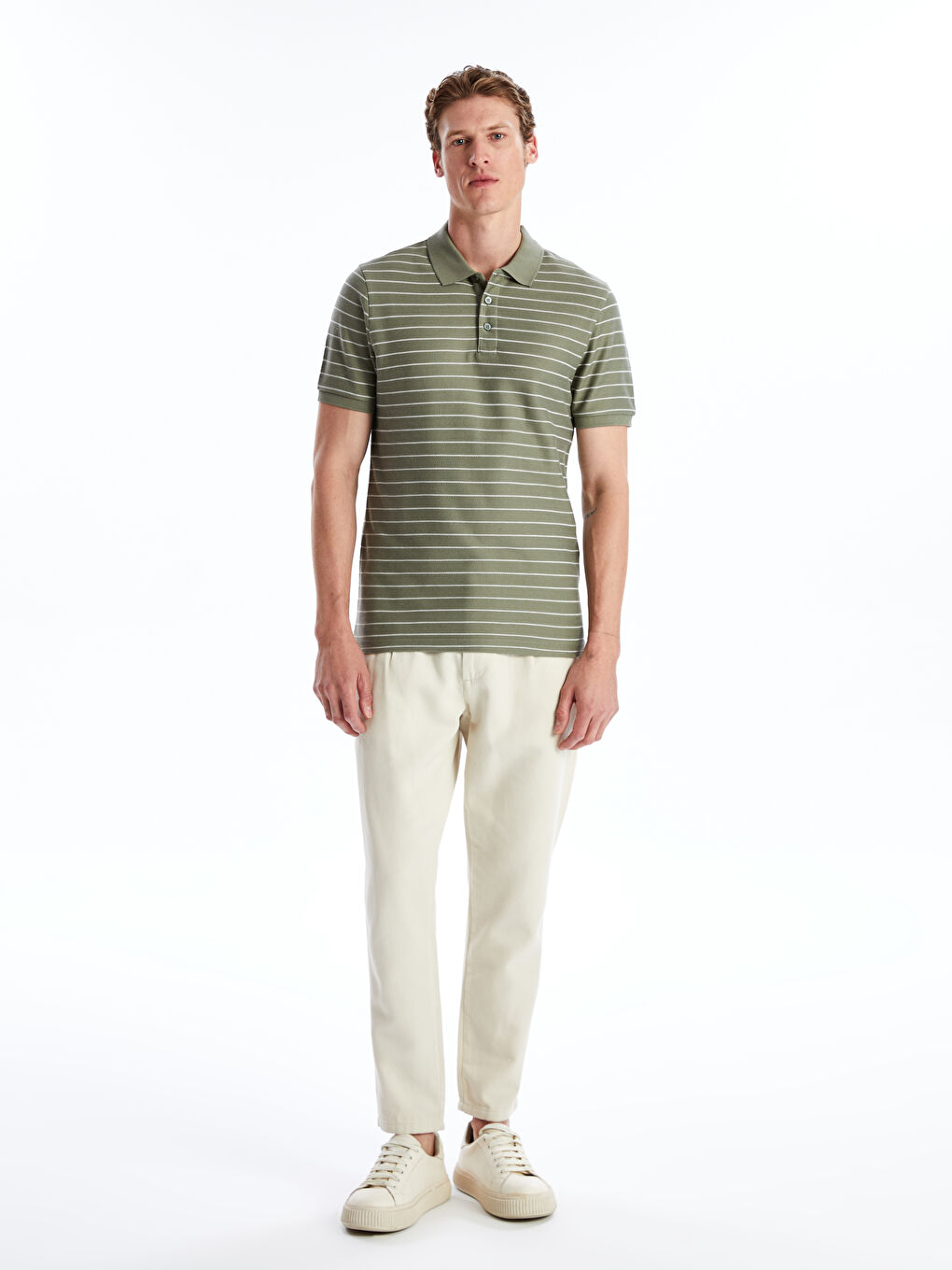 تي شيرت رجالي مخطط بكم قصير وكول بولو-2