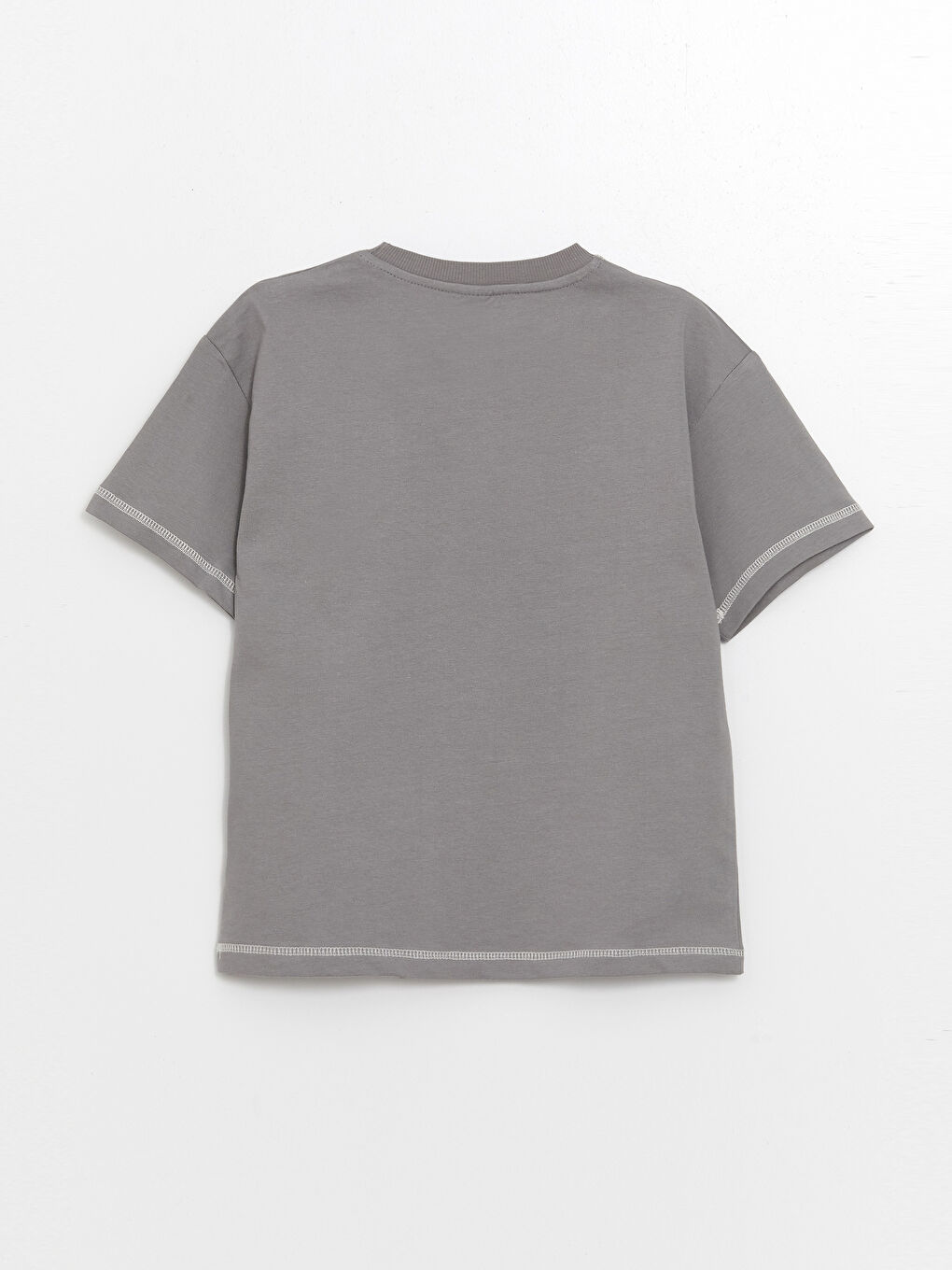 Gri Rahat Kalıp Bisiklet Yaka Erkek Çocuk Tişört-1