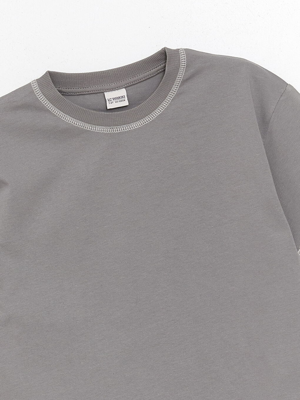 Gri Rahat Kalıp Bisiklet Yaka Erkek Çocuk Tişört-2