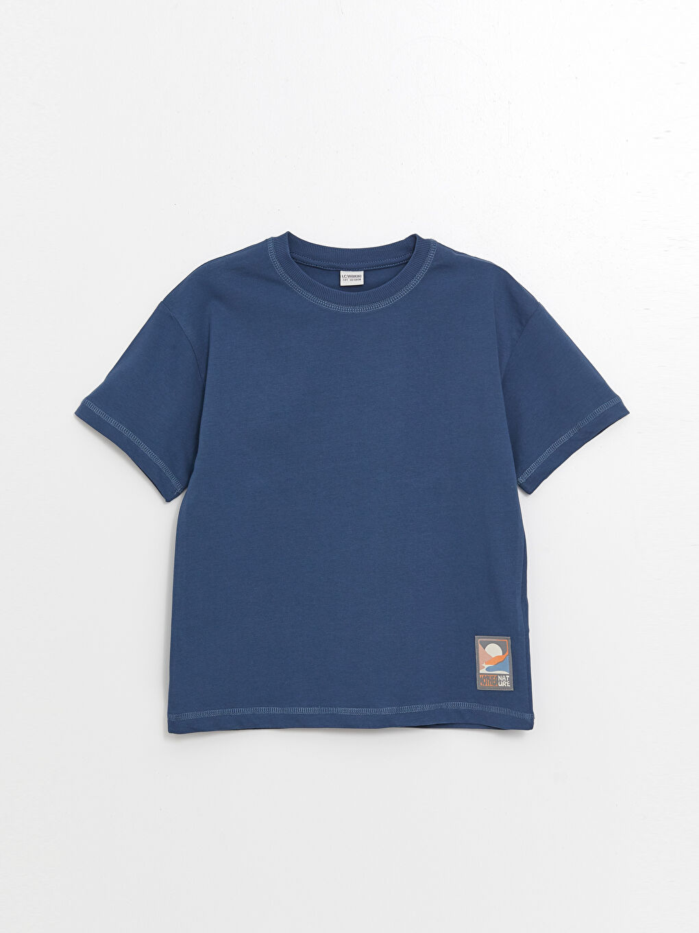 Lacivert Oversize Bisiklet Yaka Erkek Çocuk Tişört
