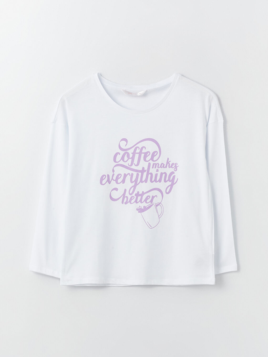 Beyaz Bisiklet Yaka Baskılı Kadın Pijama Üst-2