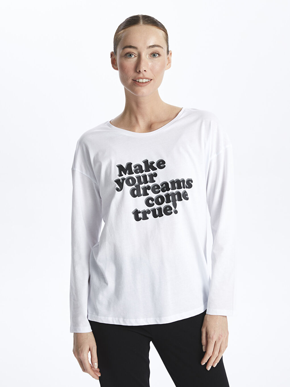 Crew Neck Printed Long Sleeve Women's Pyjama Set -S4FJ03Z8-CVL