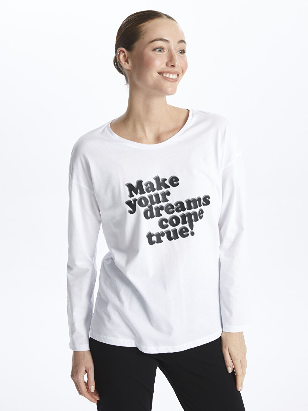 Crew Neck Printed Long Sleeve Women's Pyjama Set -S4FJ03Z8-CVL