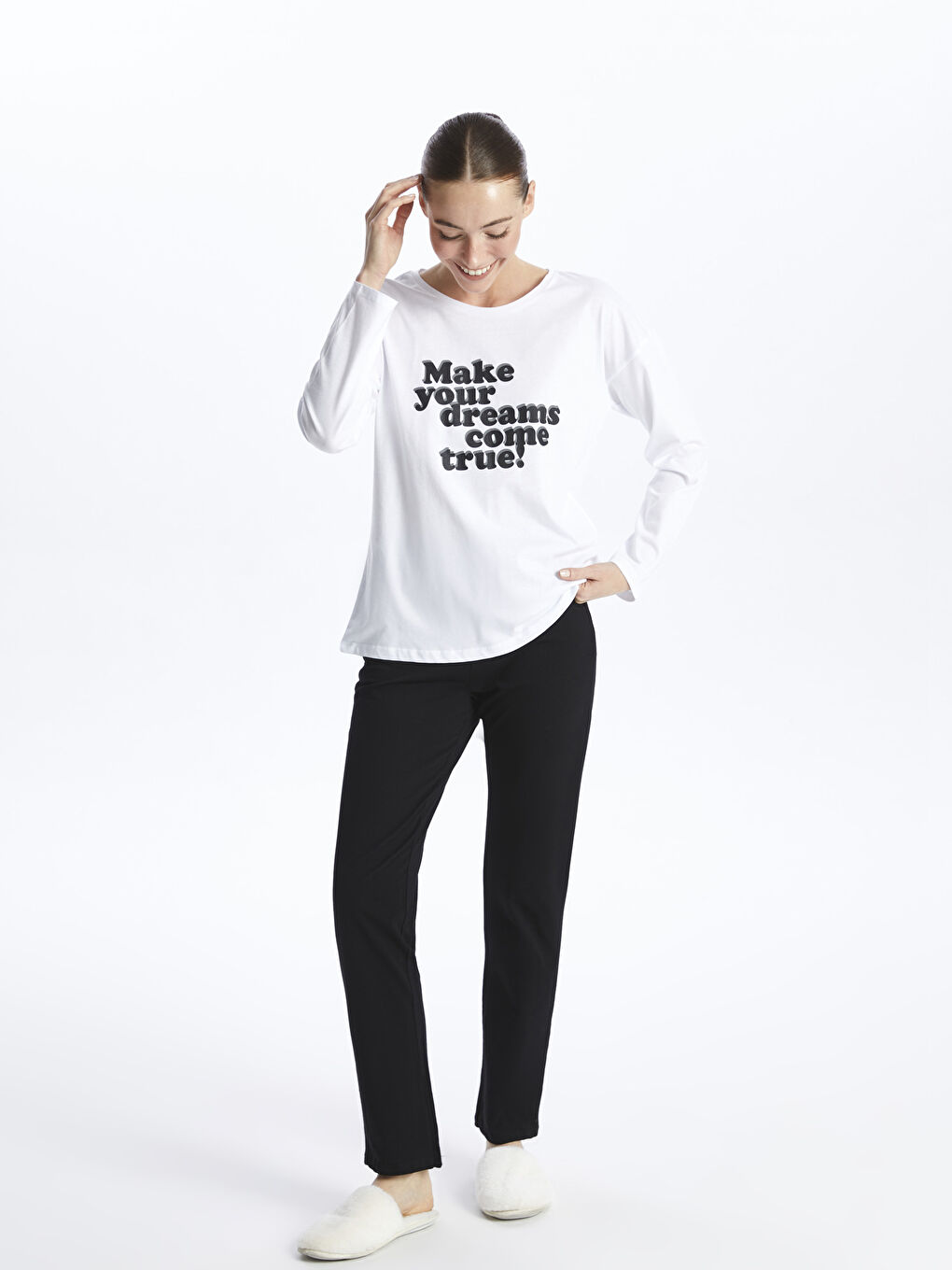 Crew Neck Printed Long Sleeve Women's Pyjama Set -S4FJ03Z8-CVL