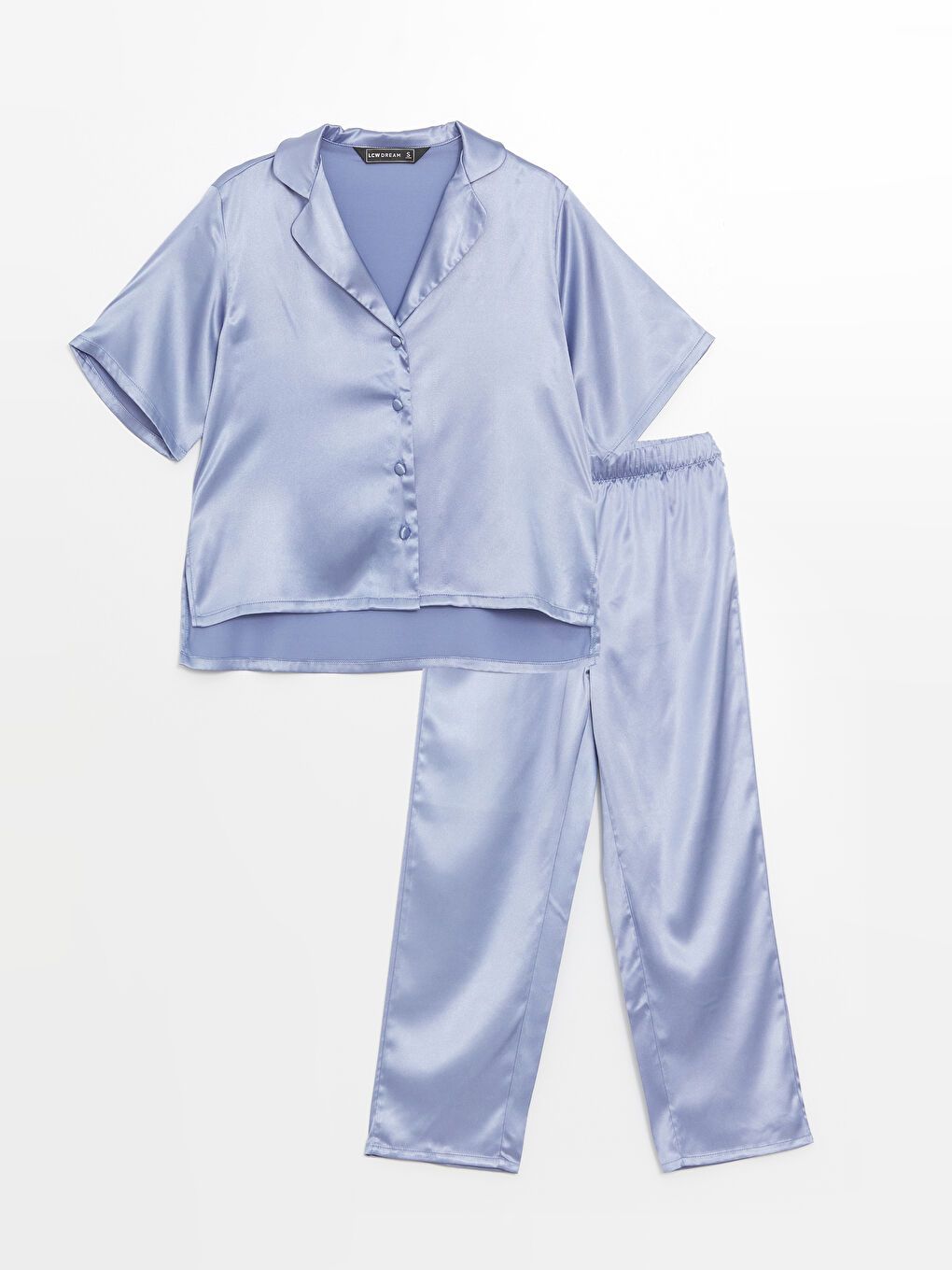 LCW DREAM Gömlek Yaka Düz Kısa Kollu Saten Kadın Pijama Takımı -S4FJ13Z8-GCA