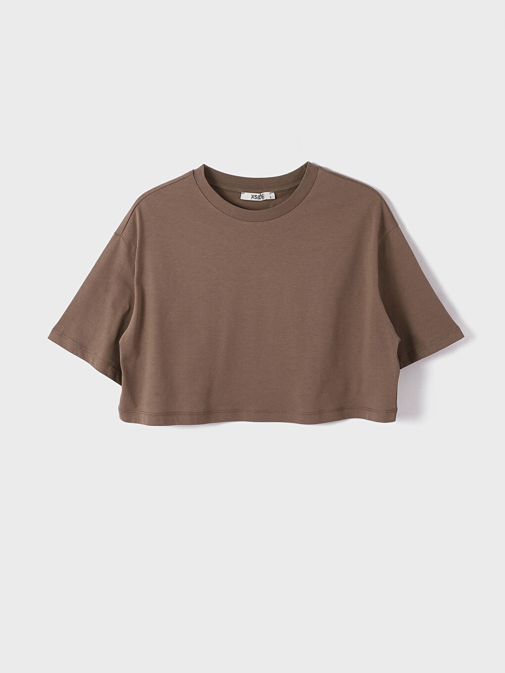 Crew Neck Plain Short Sleeve Women's Crop -S4FJ28Z8-Y0R