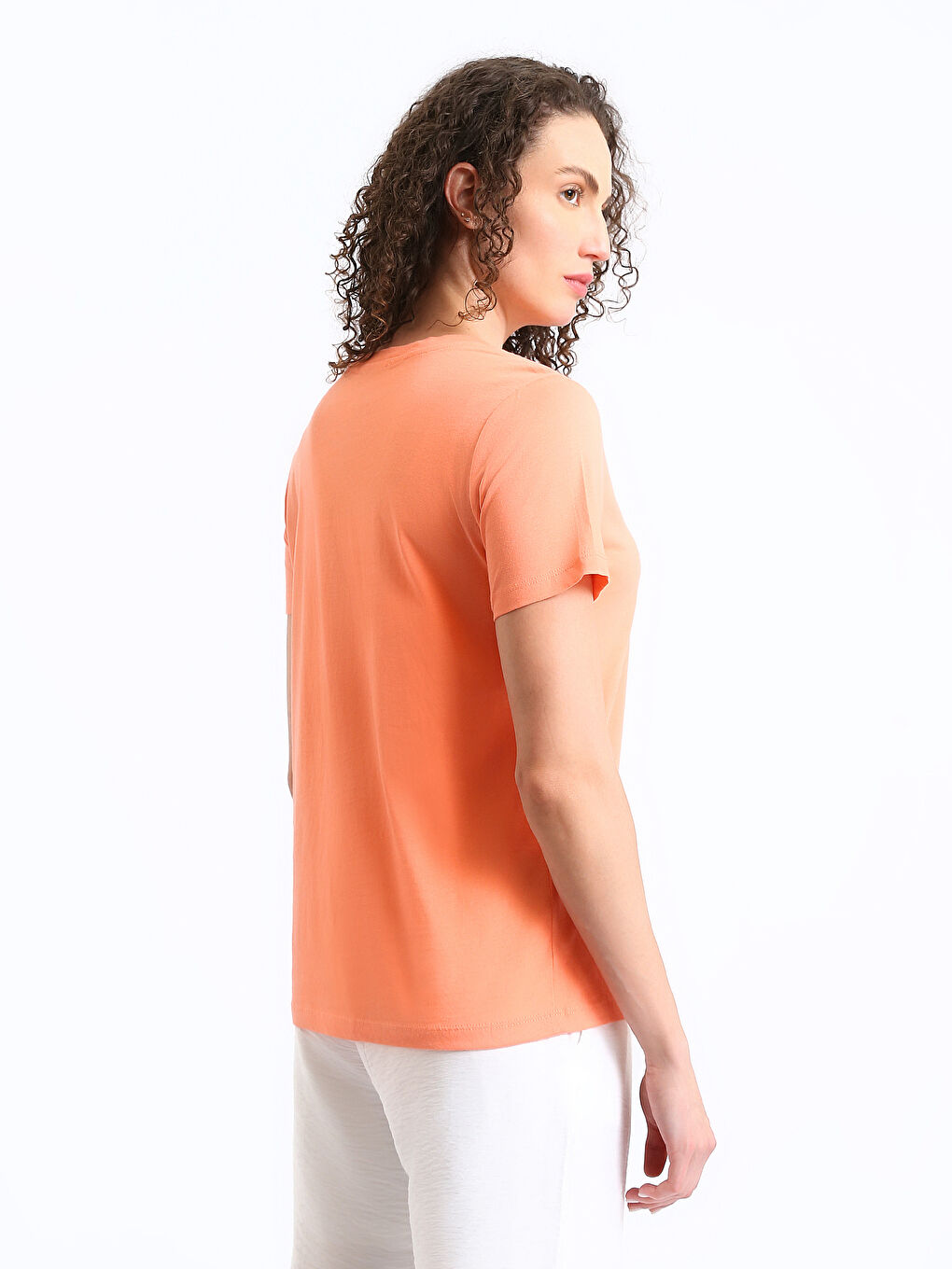 تي شيرت نساء كم قصير بسيط كول مدور-8