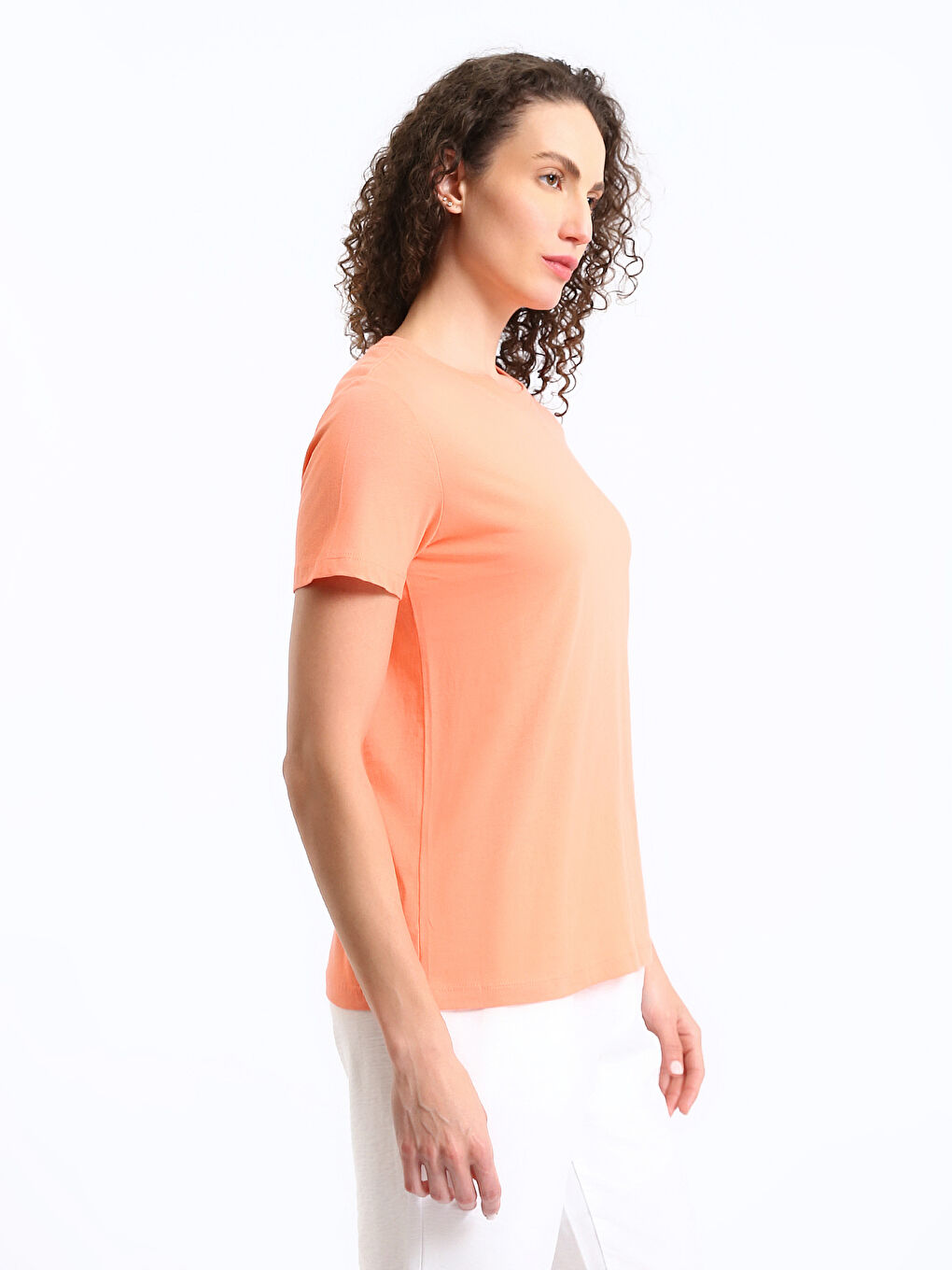 تي شيرت نساء كم قصير بسيط كول مدور-6