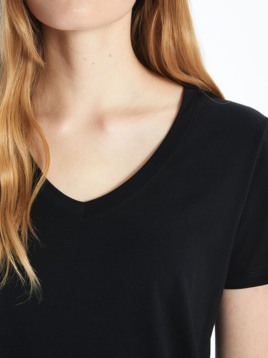V Neck Straight Short Sleeve Women T-Shirt -S4FJ38Z8-CVL