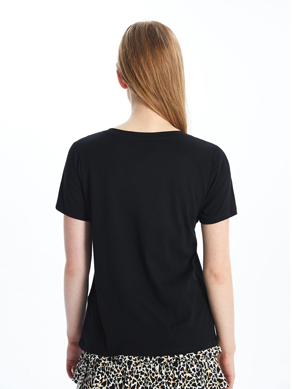 V Neck Straight Short Sleeve Women T-Shirt -S4FJ38Z8-CVL