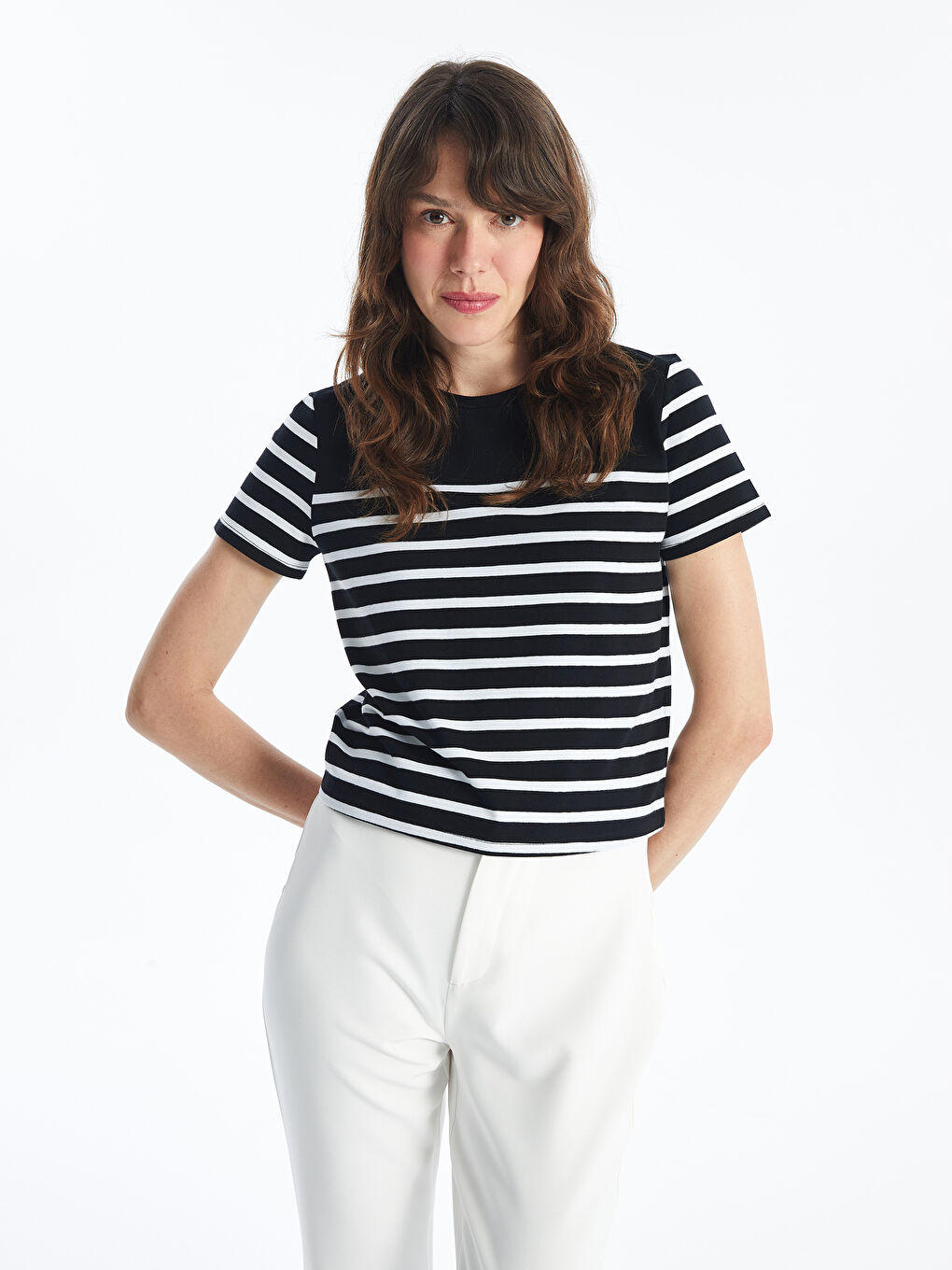 LCW Vision Crew Neck Striped Short Sleeve Women's T-Shirt -S4FJ60Z8-LEG