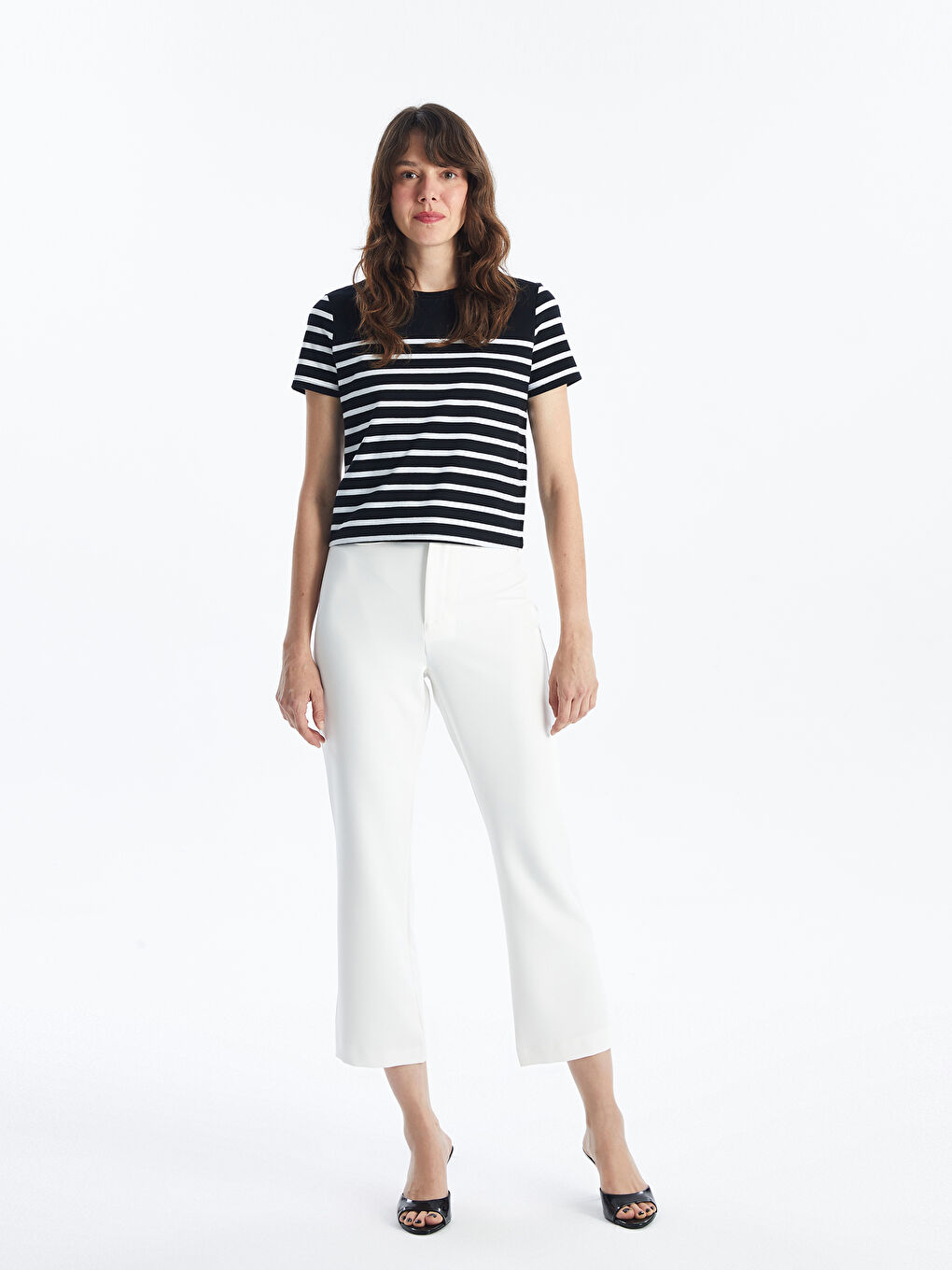 LCW Vision Crew Neck Striped Short Sleeve Women's T-Shirt -S4FJ60Z8-LEG