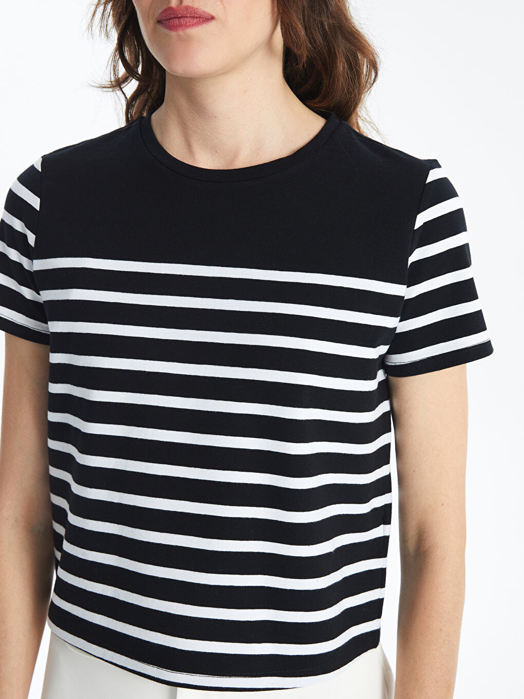 LCW Vision Crew Neck Striped Short Sleeve Women's T-Shirt -S4FJ60Z8-LEG