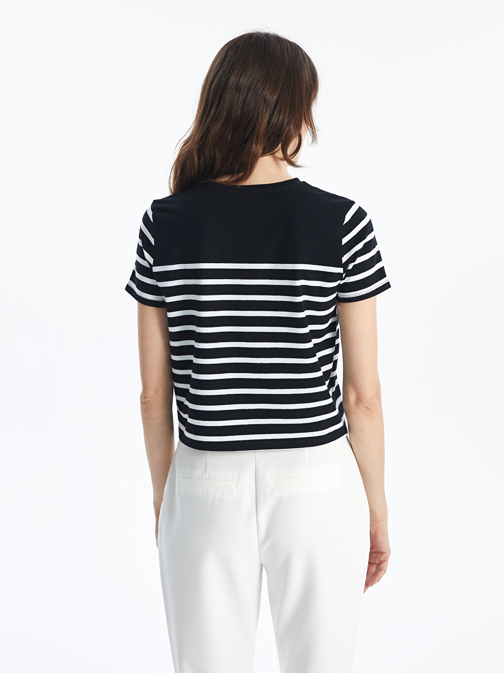 LCW Vision Crew Neck Striped Short Sleeve Women's T-Shirt -S4FJ60Z8-LEG