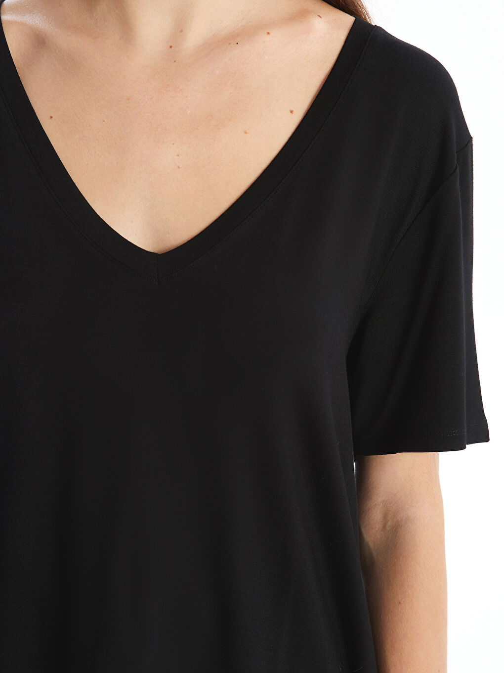V Neck Straight Short Sleeve Women T-Shirt -S4FJ78Z8-CVL