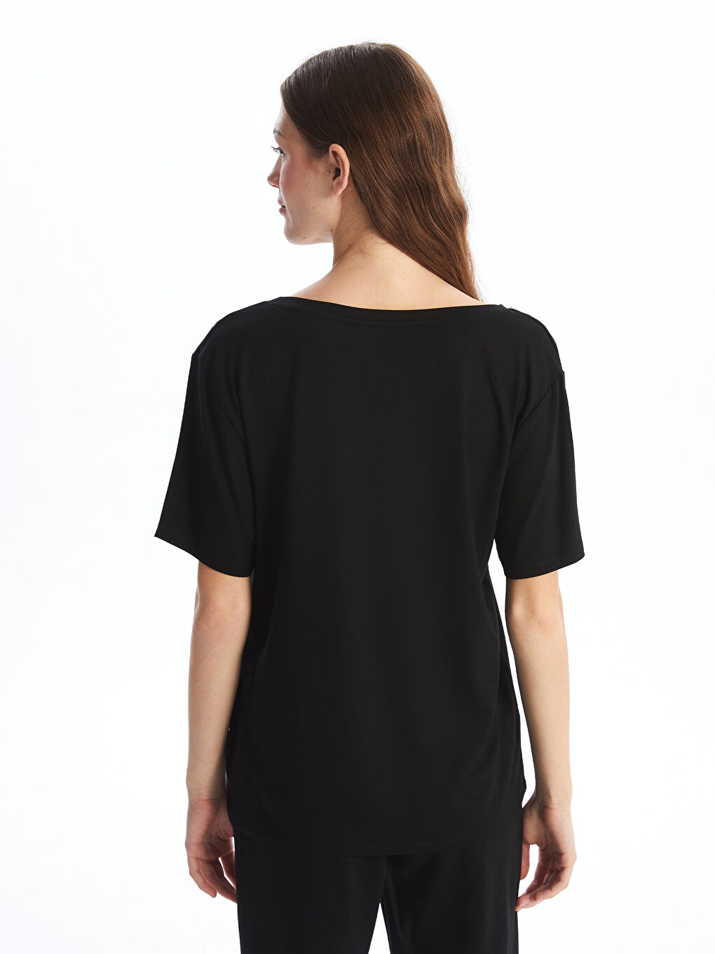 V Neck Straight Short Sleeve Women T-Shirt -S4FJ78Z8-CVL