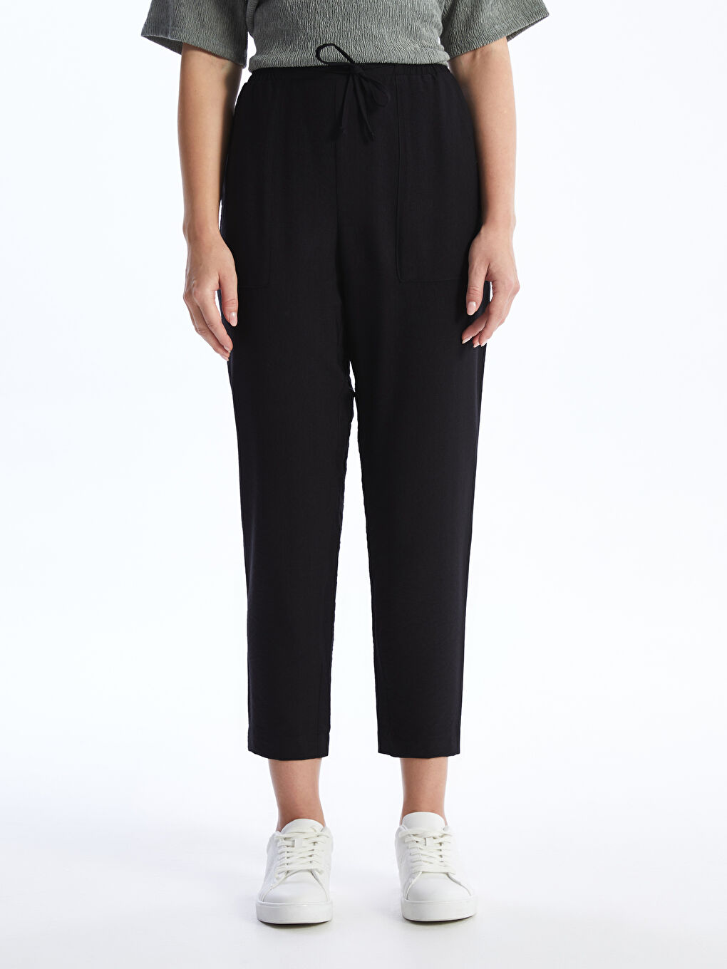 Elastic Waist Carrot Fit Women's Trousers-2