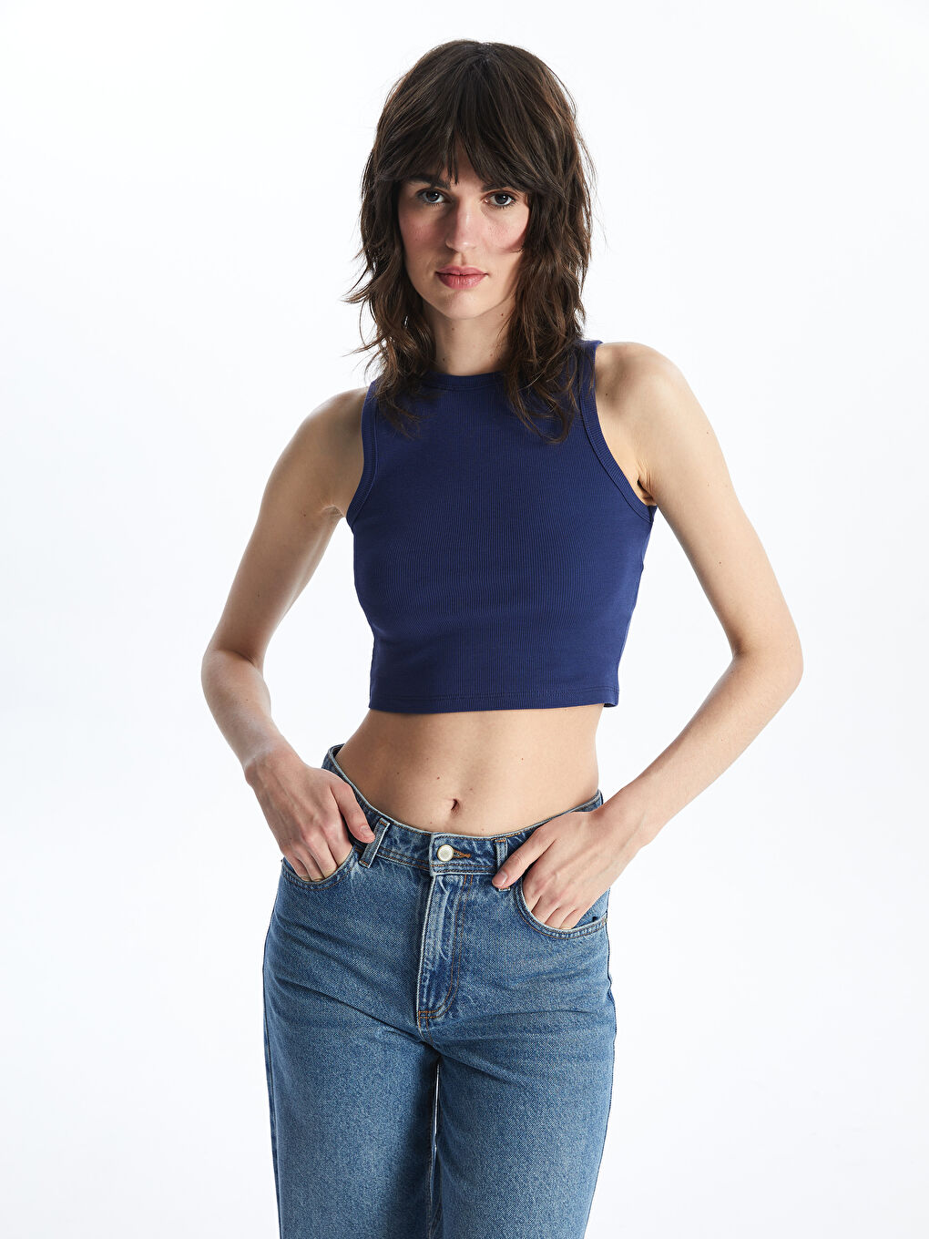 Women's Crew Neck Plain Crop -S4FJ98Z8-HPN