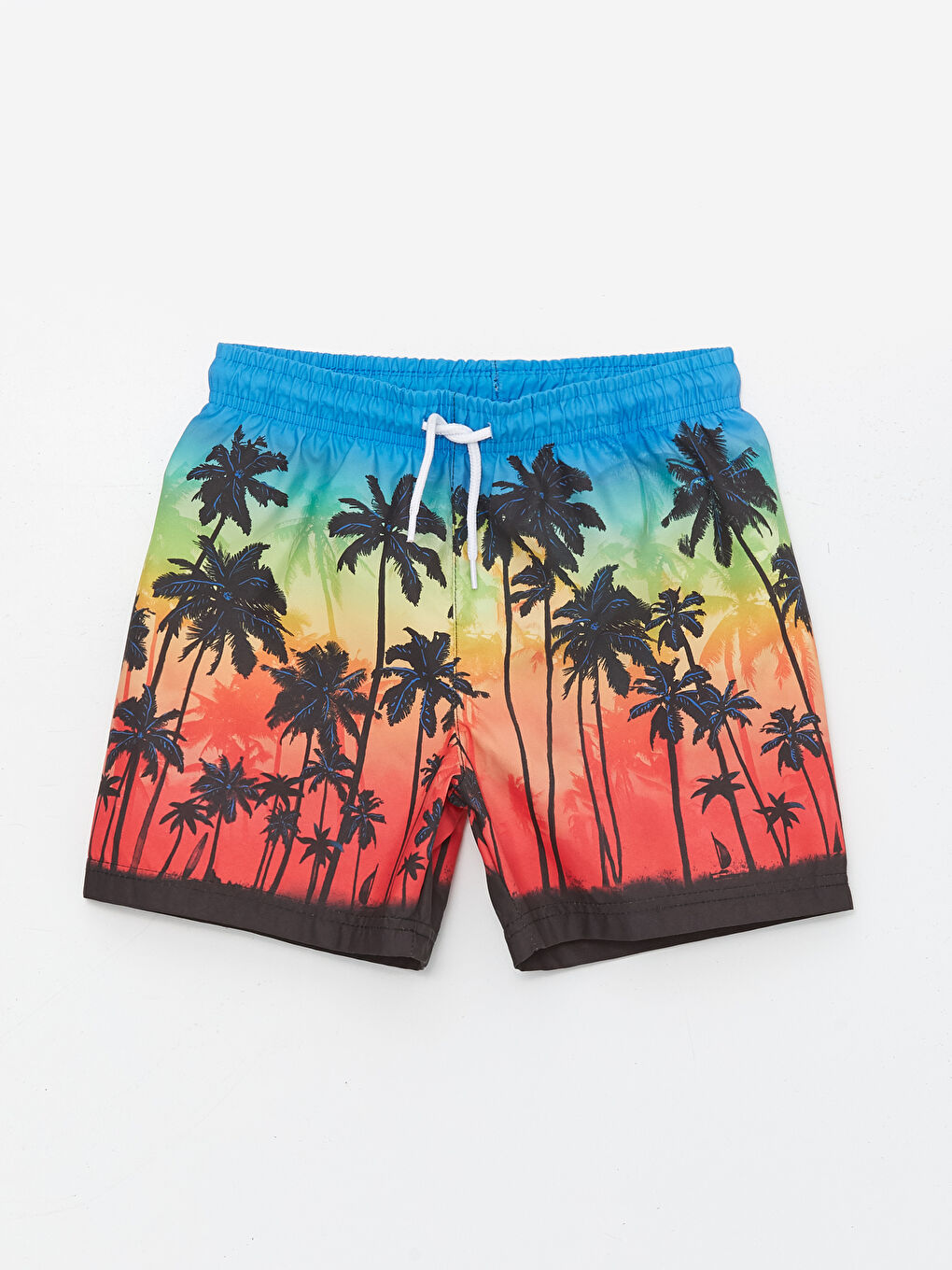 Turuncu Beli Lastikli Desenli Erkek Çocuk Deniz Şortu