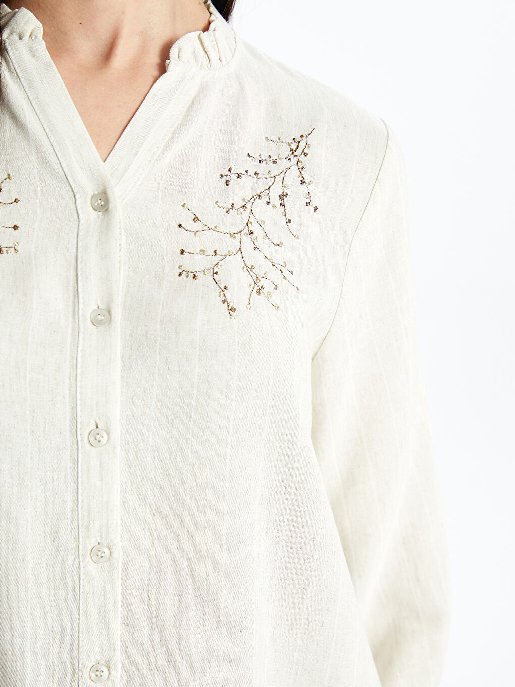 Loose Collar Embroidered Linen Blend Women's Blouse -S4FL50Z8-ELZ