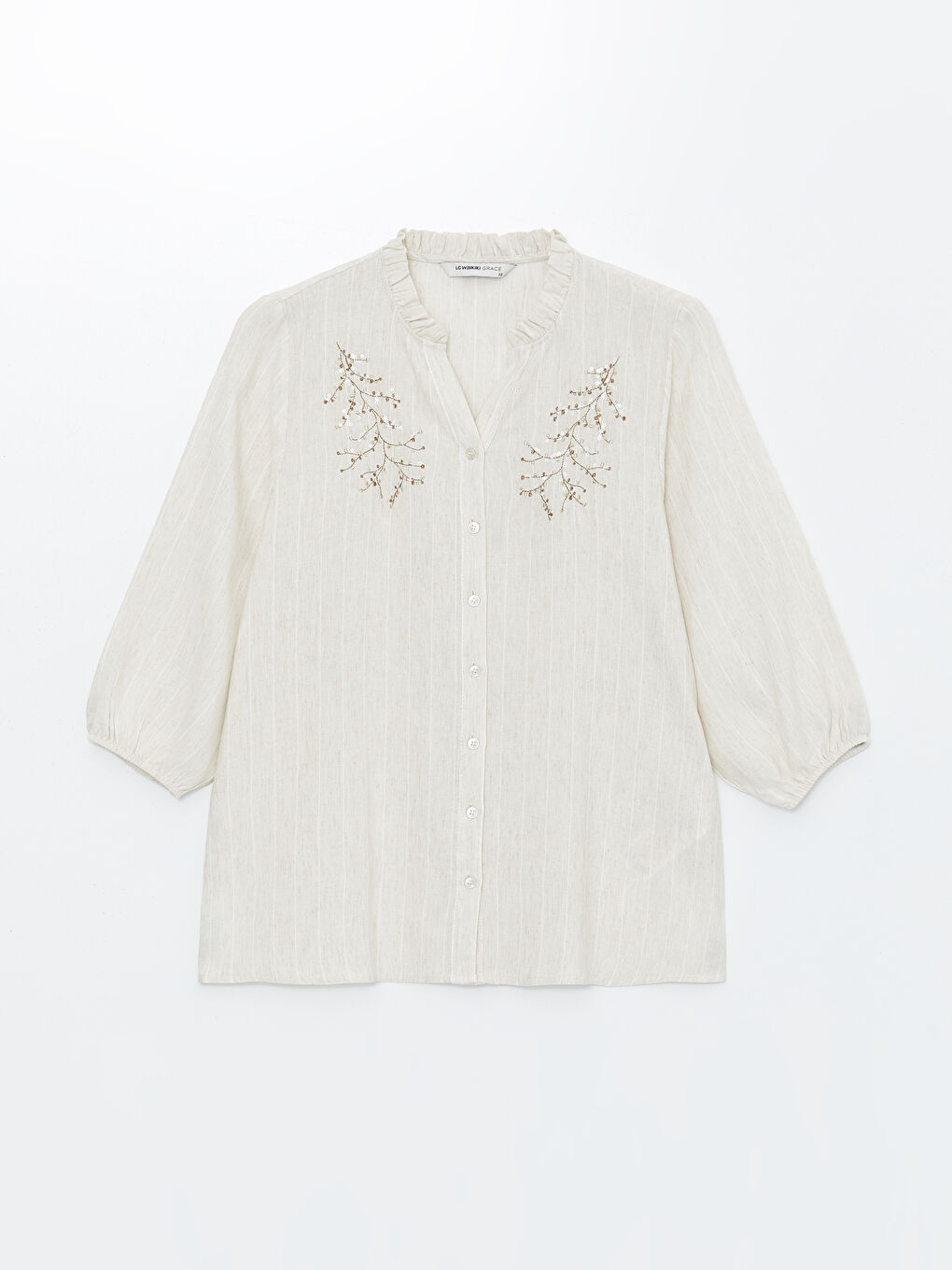 Loose Collar Embroidered Linen Blend Women's Blouse -S4FL50Z8-ELZ